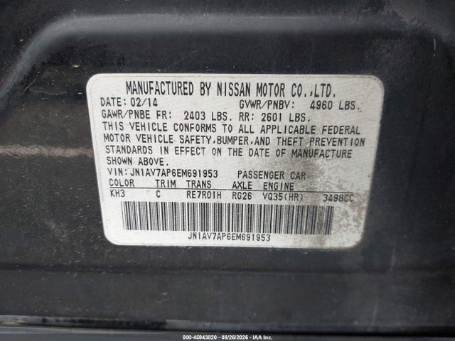 Продажа на аукционе авто 2014 Infiniti Q50 Hybrid Premium/sport, vin: JN1AV7AP6EM691953, номер лота: 45943820