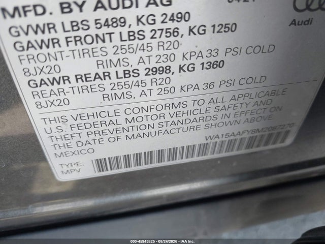 Aukcja sprzedaży 2021 Audi Q5 Sportback Premium Plus 45 Tfsi Quattro S Tronic, vin: WA15AAFY8M2087270, numer aukcji: 45943825