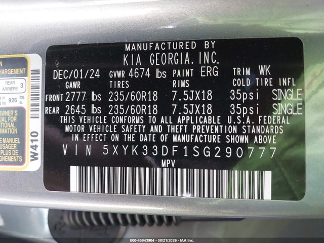 Продаж на аукціоні авто 2025 Kia Sportage Ex, vin: 5XYK33DF1SG290777, номер лоту: 45943904