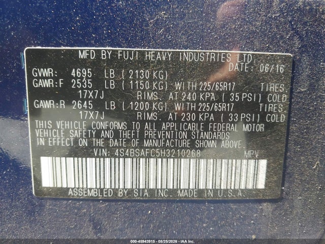 Subaru Outback 2.5i Premium 2017 4S4BSAFC5H3210268 Image 9