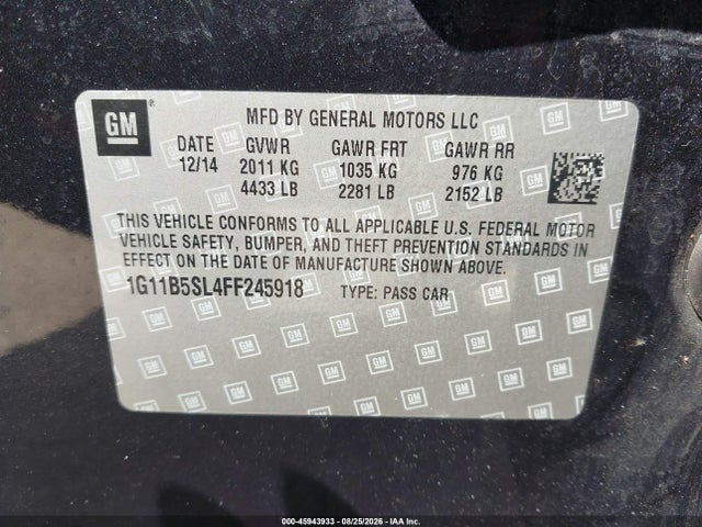 45943933 :رقم المزاد ، 1G11B5SL4FF245918 vin ، 2015 Chevrolet Malibu Ls مزاد بيع