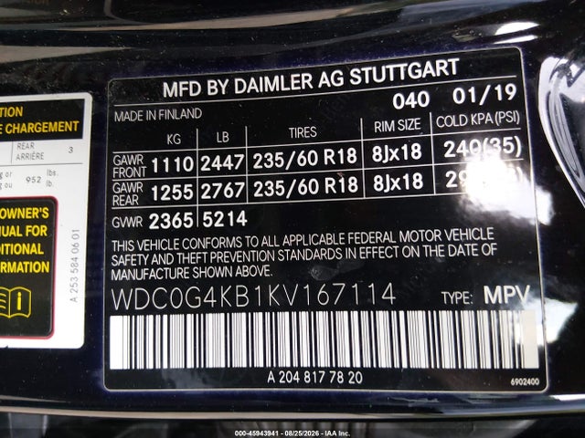 Продаж на аукціоні авто 2019 Mercedes-benz Glc 300 4matic, vin: WDC0G4KB1KV167114, номер лоту: 45943941