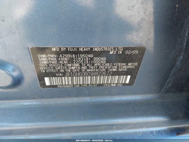 45944010 :رقم المزاد ، JF1GH60609H822672 vin ، 2009 Subaru Impreza 2.5i مزاد بيع