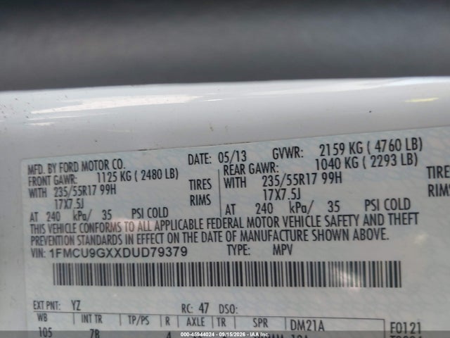 Продажа на аукционе авто 2013 Ford Escape Se, vin: 1FMCU9GXXDUD79379, номер лота: 45944024
