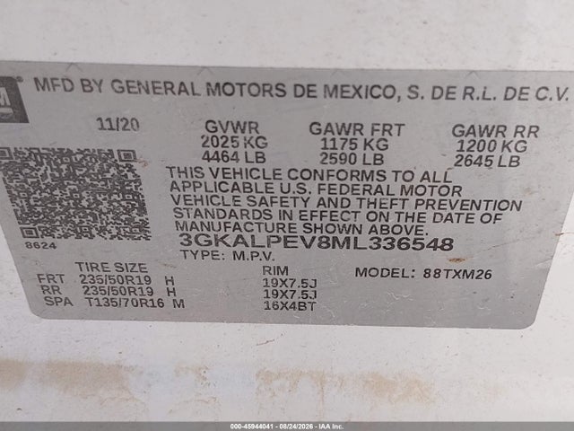 Продажа на аукционе авто 2021 Gmc Terrain Fwd Slt, vin: 3GKALPEV8ML336548, номер лота: 45944041