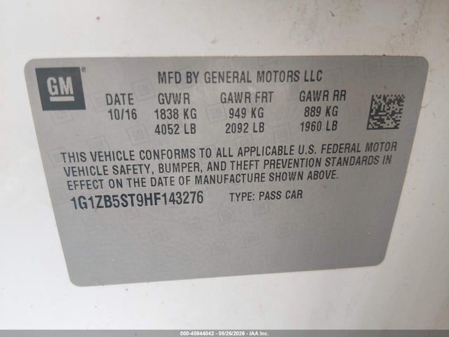 45944042 :رقم المزاد ، 1G1ZB5ST9HF143276 vin ، 2017 Chevrolet Malibu Ls مزاد بيع