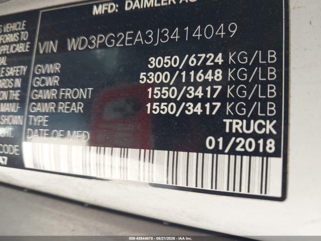 Mercedes-Benz Metris 2018 WD3PG2EA3J3414049 Image 9