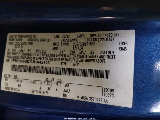 Ford ESCAPE SE 2018 1FMCU0GDXJUA42403 Image 9