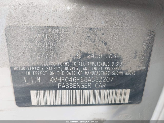 Aukcja sprzedaży 2008 Hyundai Azera Limited, vin: KMHFC46F68A332207, numer aukcji: 45944114