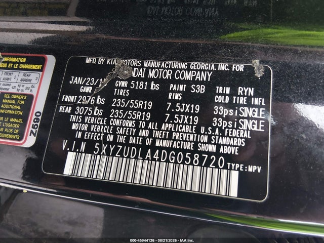 2013 Hyundai Santa Fe Sport 2.0t მანქანა იყიდება აუქციონზე, vin: 5XYZUDLA4DG058720, აუქციონის ნომერი: 45944126