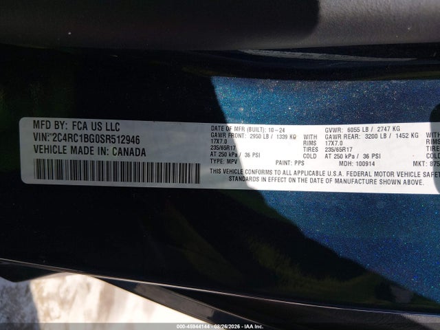 Aukcja sprzedaży 2025 Chrysler Pacifica Select, vin: 2C4RC1BG0SR512946, numer aukcji: 45944144