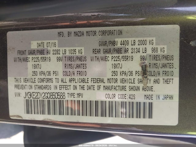 Продаж на аукціоні авто 2016 Mazda Cx-5 Grand Touring, vin: JM3KE2DY2G0850588, номер лоту: 45944179