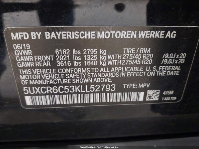 Продаж на аукціоні авто 2019 Bmw X5 Xdrive40i, vin: 5UXCR6C53KLL52793, номер лоту: 45944200