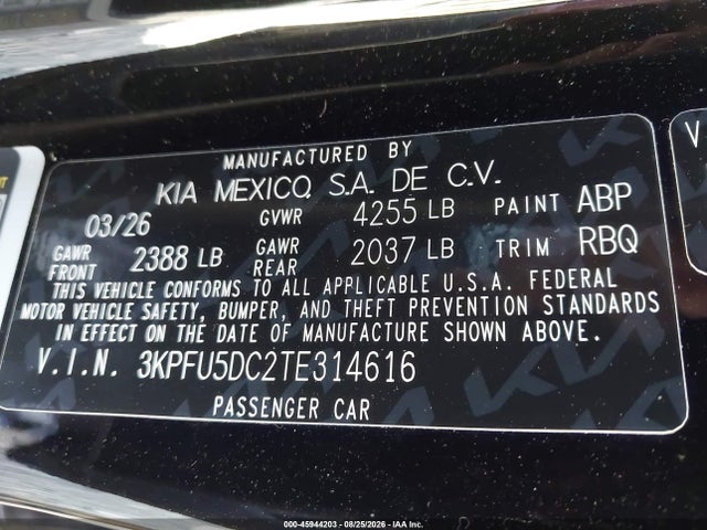 Продажа на аукционе авто 2026 Kia K4 Gt-line Turbo, vin: 3KPFU5DC2TE314616, номер лота: 45944203