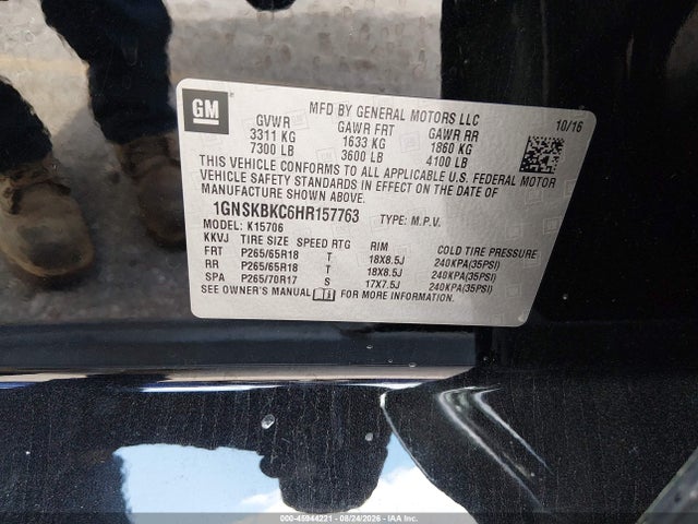 45944221 :رقم المزاد ، 1GNSKBKC6HR157763 vin ، 2017 Chevrolet Tahoe Lt مزاد بيع