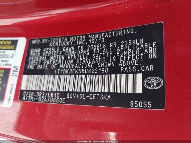 Продажа на аукционе авто 2011 Toyota Camry Se V6, vin: 4T1BK3EK5BU622180, номер лота: 45944244