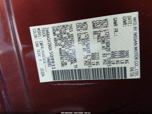 1N6BA1F26GN509931 Nissan Titan Xd Platinum Reserve Diesel