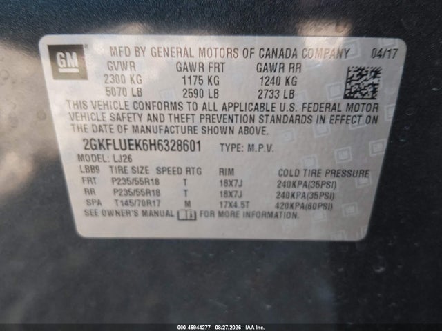 Продажа на аукционе авто 2017 Gmc Terrain Slt, vin: 2GKFLUEK6H6328601, номер лота: 45944277