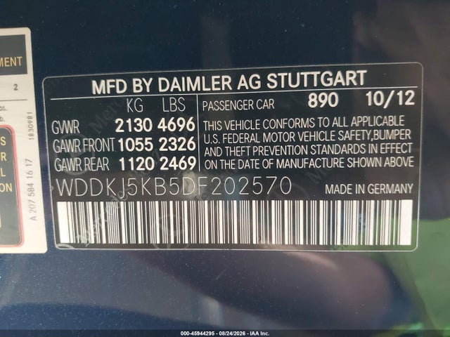 45944295 :رقم المزاد ، WDDKJ5KB5DF202570 vin ، 2013 Mercedes-benz E 350 مزاد بيع
