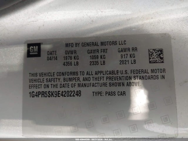 Продаж на аукціоні авто 2014 Buick Verano Convenience Group, vin: 1G4PR5SK9E4202248, номер лоту: 45944309