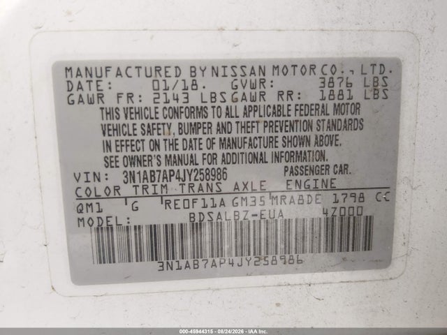 Nissan SENTRA S 2018 3N1AB7AP4JY258986 Image 9
