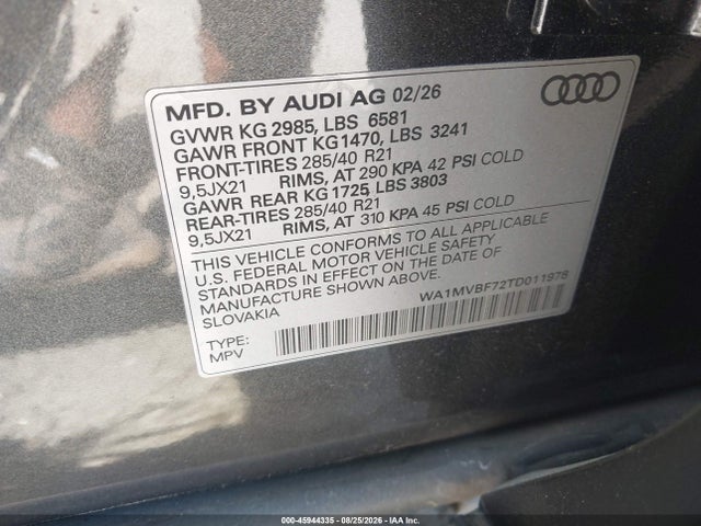 2026 Audi Q7 Premium Plus S Line Tfsi Quattro Tiptronic მანქანა იყიდება აუქციონზე, vin: WA1MVBF72TD011978, აუქციონის ნომერი: 45944335