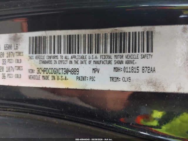 2012 Dodge Journey Crew მანქანა იყიდება აუქციონზე, vin: 3C4PDCDGXCT304889, აუქციონის ნომერი: 45944345