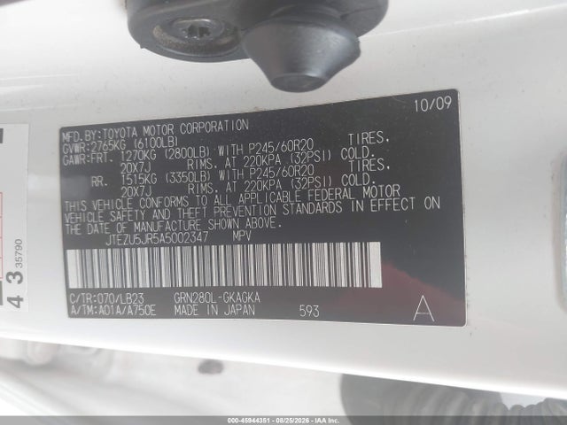 2010 Toyota 4runner Limited V6 მანქანა იყიდება აუქციონზე, vin: JTEZU5JR5A5002347, აუქციონის ნომერი: 45944351