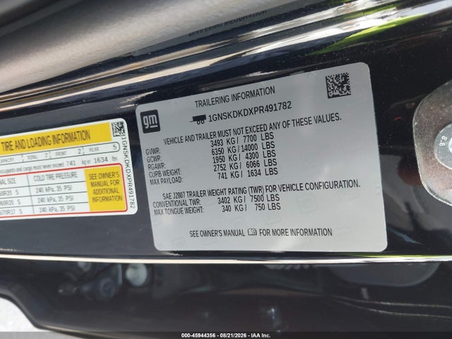 45944356 :رقم المزاد ، 1GNSKDKDXPR491782 vin ، 2023 Chevrolet Suburban 4wd Z71 مزاد بيع