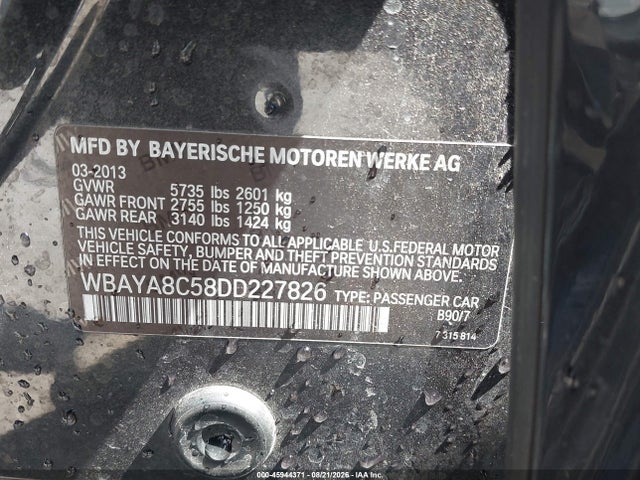 Продаж на аукціоні авто 2013 Bmw 750i, vin: WBAYA8C58DD227826, номер лоту: 45944371