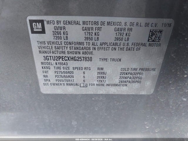 45944434 :رقم المزاد ، 3GTU2PECXHG257830 vin ، 2017 Gmc Sierra 1500 Denali مزاد بيع