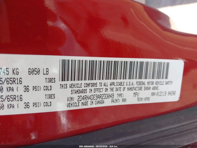 45944440 :رقم المزاد ، 2D4RN4DE9AR233049 vin ، 2010 Dodge Grand Caravan Se مزاد بيع