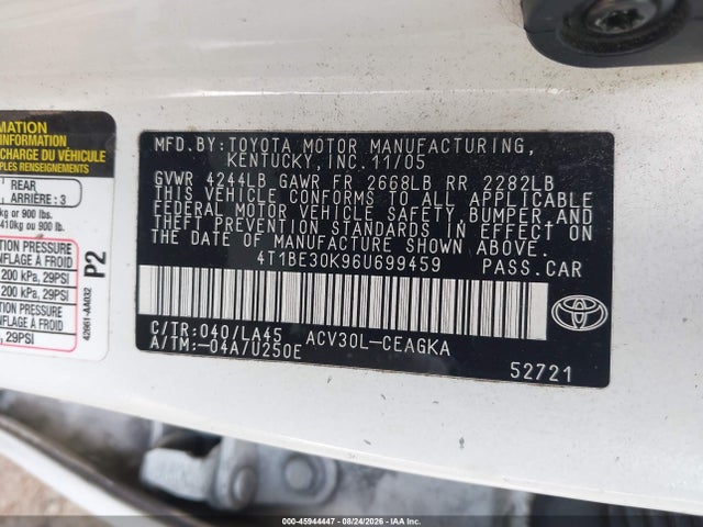 Продажа на аукционе авто 2006 Toyota Camry Xle, vin: 4T1BE30K96U699459, номер лота: 45944447