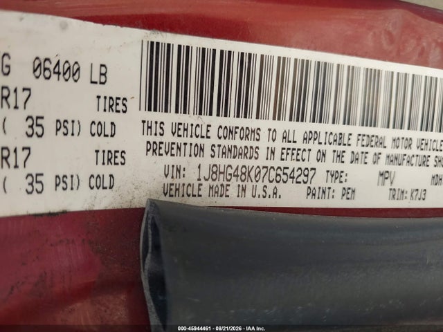 Продажа на аукционе авто 2007 Jeep Commander Sport, vin: 1J8HG48K07C654297, номер лота: 45944461