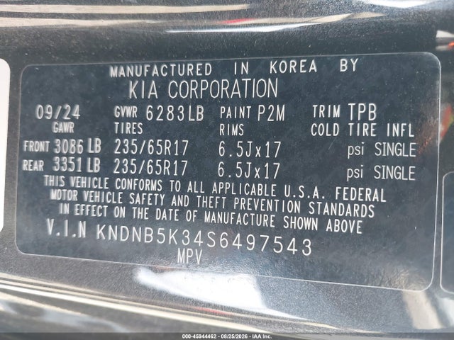 Продаж на аукціоні авто 2025 Kia Carnival Mpv Lxs, vin: KNDNB5K34S6497543, номер лоту: 45944462