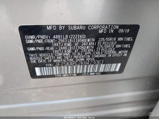Aukcja sprzedaży 2019 Subaru Forester Sport, vin: JF2SKAPC2KH423063, numer aukcji: 45944473