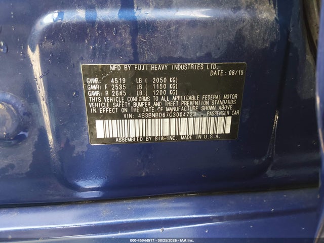 Aukcja sprzedaży 2016 Subaru Legacy 2.5i Premium, vin: 4S3BNBD67G3004723, numer aukcji: 45944517