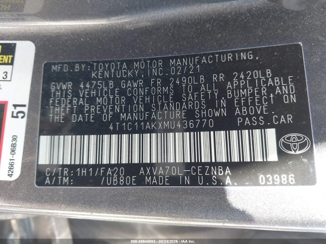 4T1C11AKXMU436770 Toyota CAMRY LE