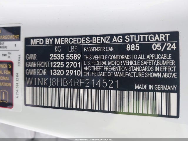 Aukcja sprzedaży 2024 Mercedes-benz Amg Glc 43 Coupe 4matic, vin: W1NKJ8HB4RF214521, numer aukcji: 45944577