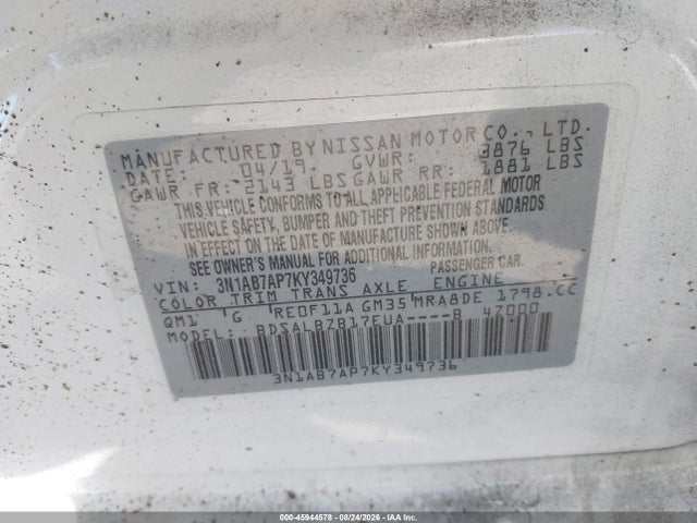 Nissan SENTRA S 2019 3N1AB7AP7KY349736 Image 9