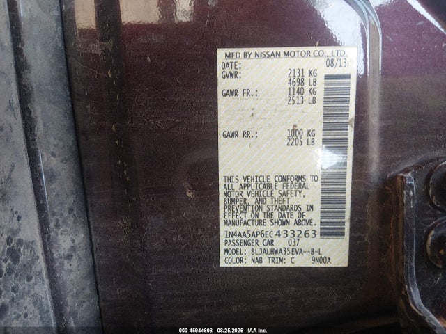 Nissan Maxima 3.5 Sv 2014 1N4AA5AP6EC433263 Image 9