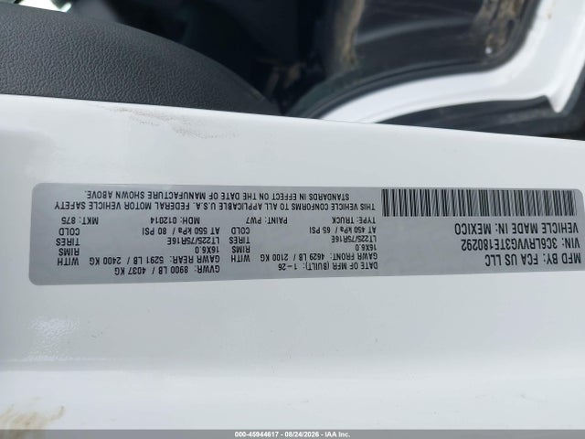 Продаж на аукціоні авто 2026 Ram Promaster 2500 Tradesman Low Roof 136 Wb W/pass Seat, vin: 3C6LRVVG3TE180292, номер лоту: 45944617