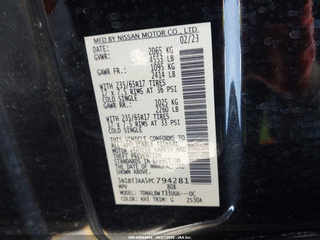 Продажа на аукционе авто 2023 Nissan Rogue S Fwd, vin: 5N1BT3AA5PC794281, номер лота: 45944654