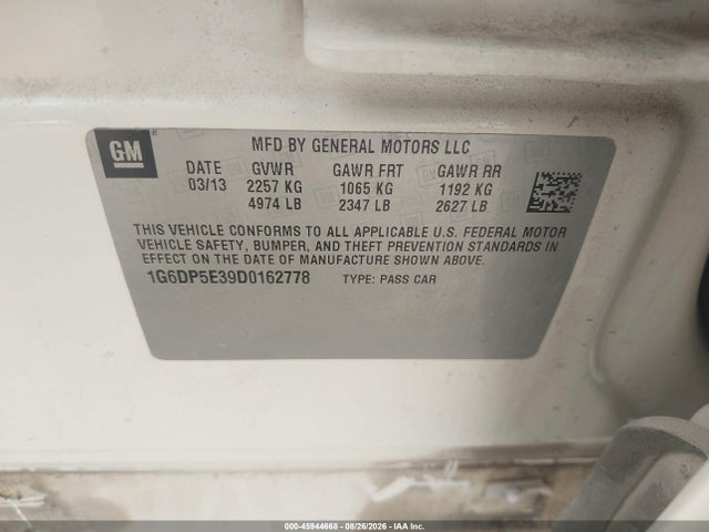 45944668 :رقم المزاد ، 1G6DP5E39D0162778 vin ، 2013 Cadillac Cts Premium مزاد بيع