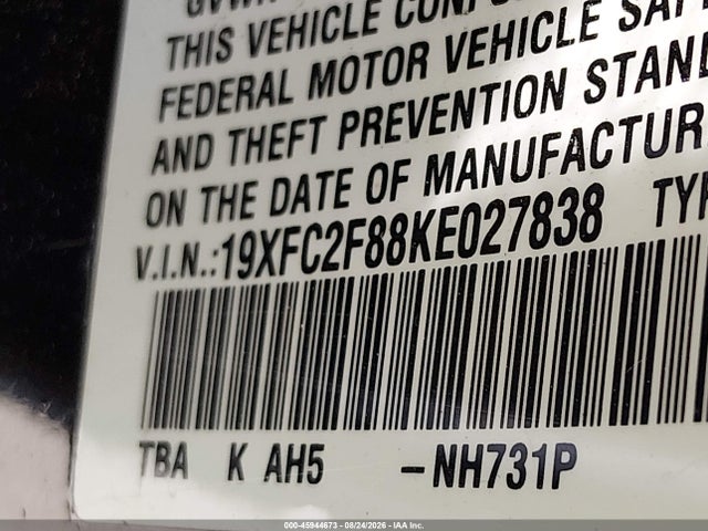 45944673 :رقم المزاد ، 19XFC2F88KE027838 vin ، 2019 Honda Civic Sport مزاد بيع