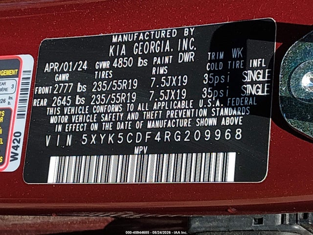 Aukcja sprzedaży 2024 Kia Sportage Sx-prestige, vin: 5XYK5CDF4RG209968, numer aukcji: 45944685