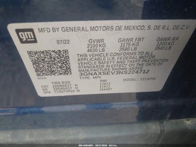 3GNAXSEV3NS224712 Chevrolet Equinox Awd Ls