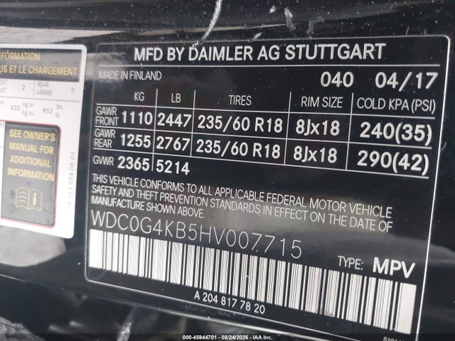 Продаж на аукціоні авто 2017 Mercedes-benz Glc 300 4matic, vin: WDC0G4KB5HV007715, номер лоту: 45944701