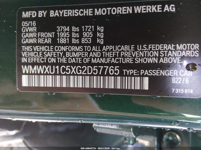 Продажа на аукционе авто 2016 Mini Hardtop Cooper, vin: WMWXU1C5XG2D57765, номер лота: 45944724