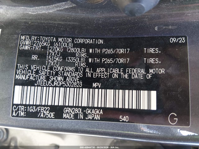 Toyota 4RUNNER SR5 2023 JTEEU5JR0P5302823 Image 9